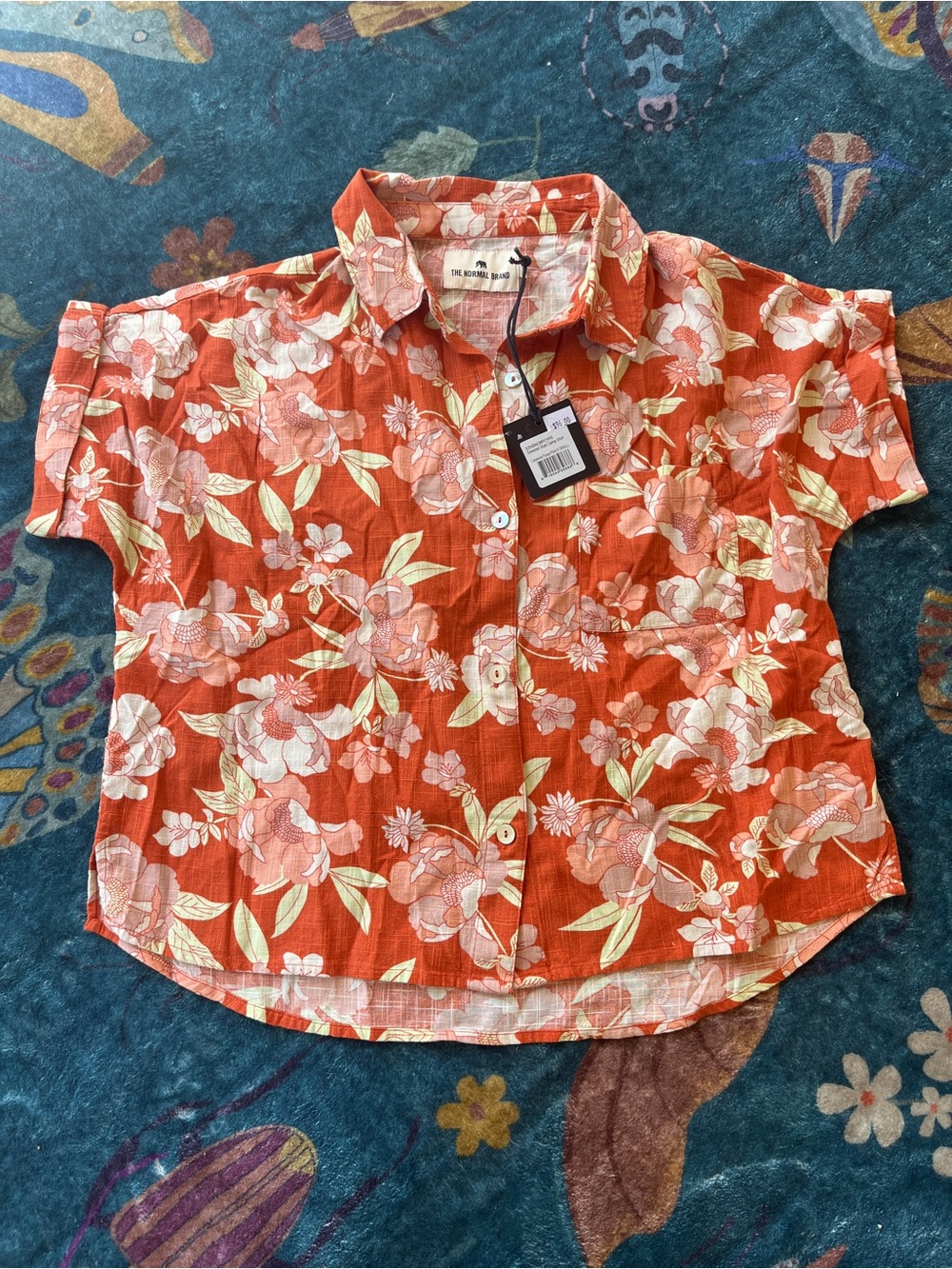 The Normal Brand Orange Floral Short-Sleeve Camp Shirt